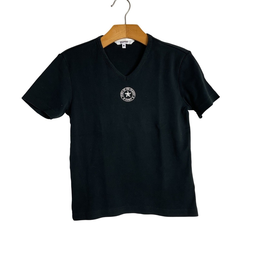 Esprit Vintage Black V-Neck T-Shirt Spirit of the Islands Star Graphic Medium